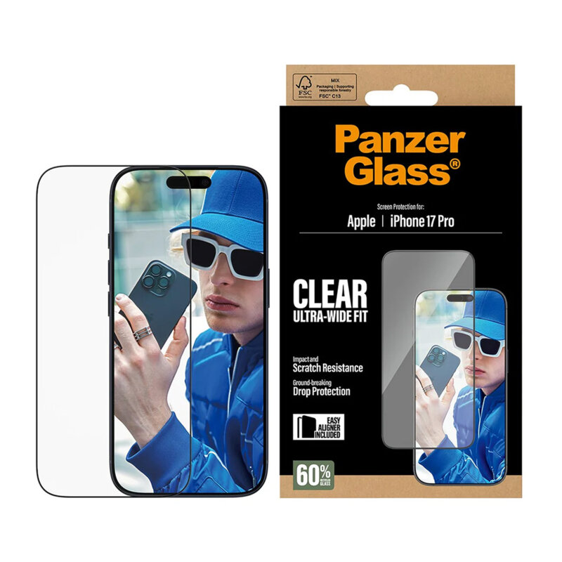 Folie iPhone 17 Pro PanzerGlass® Ultra-Wide Fit w. EasyAligner, negru