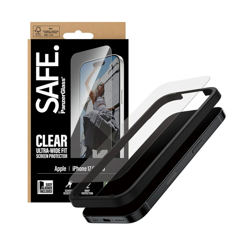 Folie iPhone 17 SAFE. by PanzerGlass® Ultra-Wide Fit w. EasyAligner, transparenta