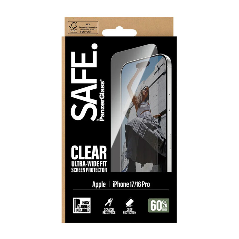 Folie iPhone 16 Pro SAFE. by PanzerGlass® Ultra-Wide Fit w. EasyAligner, transparenta