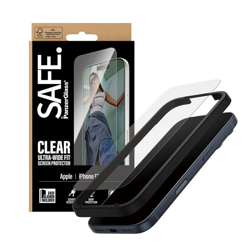 Folie iPhone 17 Pro SAFE. by PanzerGlass® Ultra-Wide Fit w. EasyAligner, transparenta