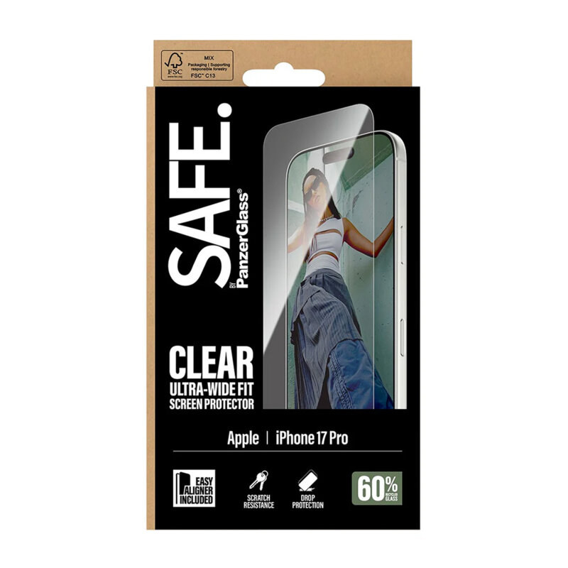 Folie iPhone 17 Pro SAFE. by PanzerGlass® Ultra-Wide Fit w. EasyAligner, transparenta