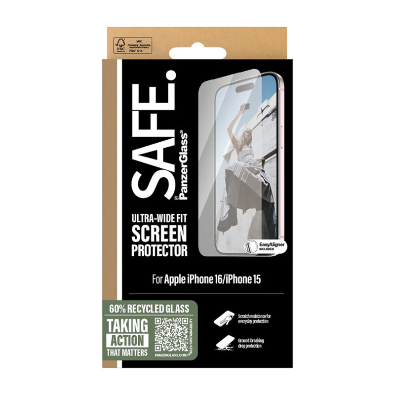 Folie iPhone 16 SAFE. by PanzerGlass® Ultra-Wide Fit, transparenta