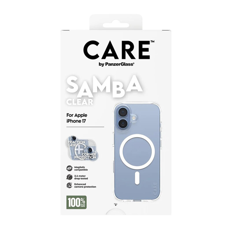 Husa iPhone 17 CARE by PanzerGlass® Fashionable w. White MagSafe, transparenta