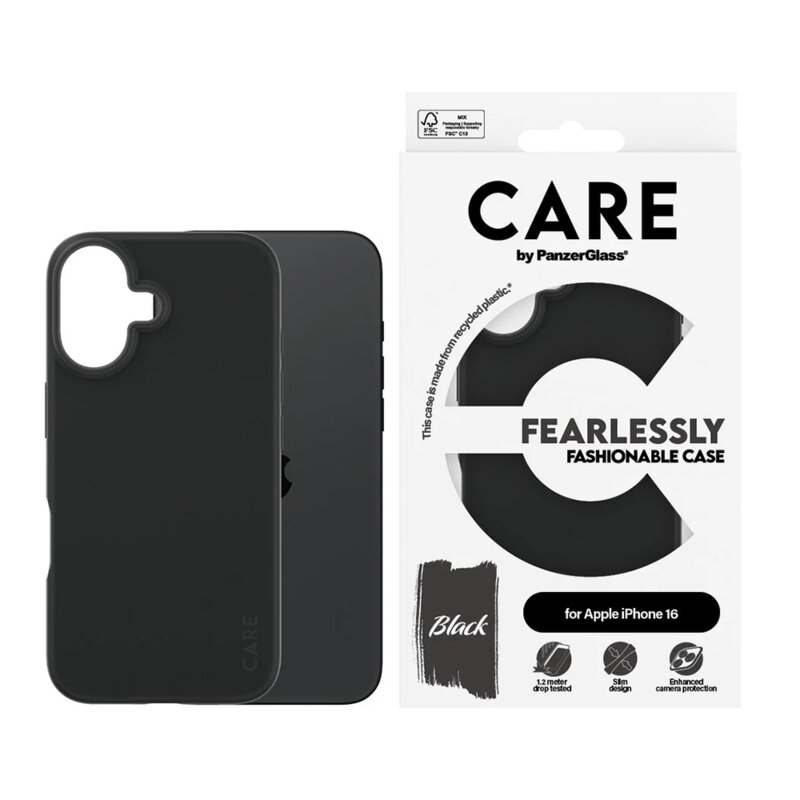 Husa iPhone 16 CARE by PanzerGlass® Fashionable, negru