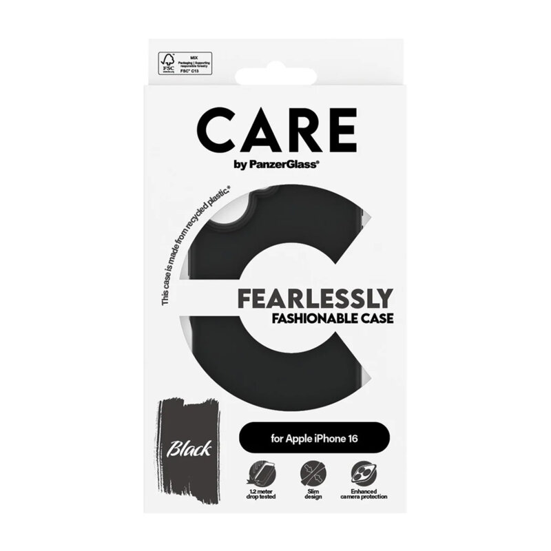 Husa iPhone 16 CARE by PanzerGlass® Fashionable, negru