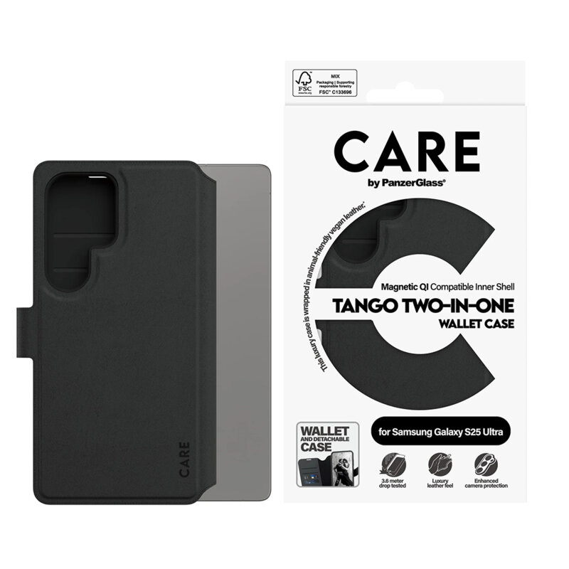 Husa Samsung Galaxy S25 Ultra PanzerGlass® CARE Feature Case Tango Two-in-One Wallet, negru