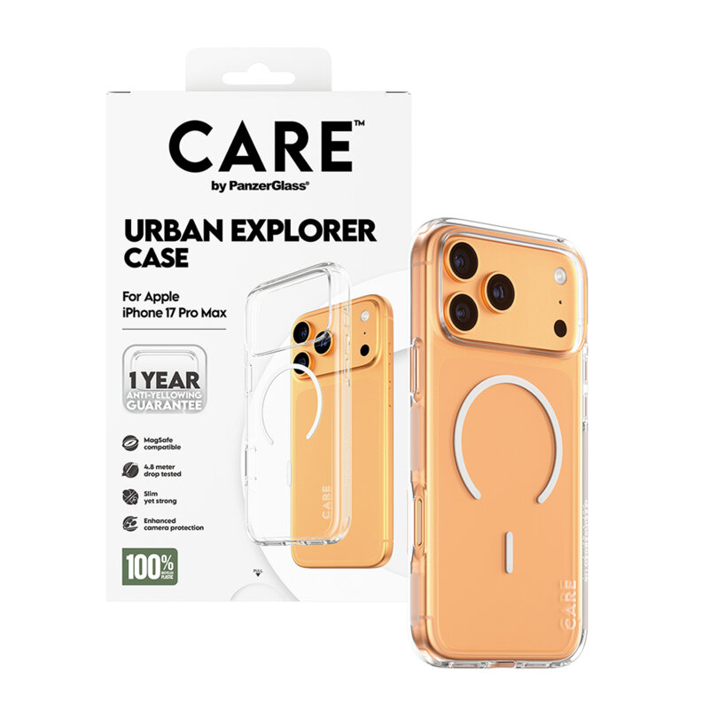 Husa iPhone 17 Pro Max PanzerGlass® CARE Flagship Urban Explorer White MagSafe, transparenta
