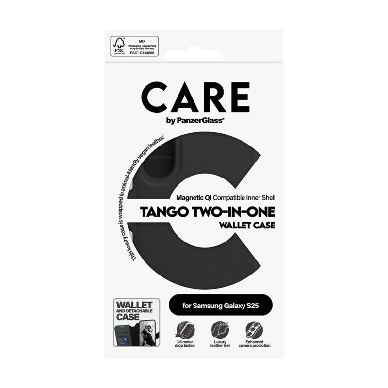 Husa Samsung Galaxy S25 PanzerGlass® CARE Feature Case Tango Two-in-One Wallet, negru
