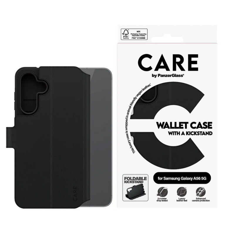 Husa Samsung Galaxy A56 5G PanzerGlass® CARE Feature Kickstand Wallet Case, negru