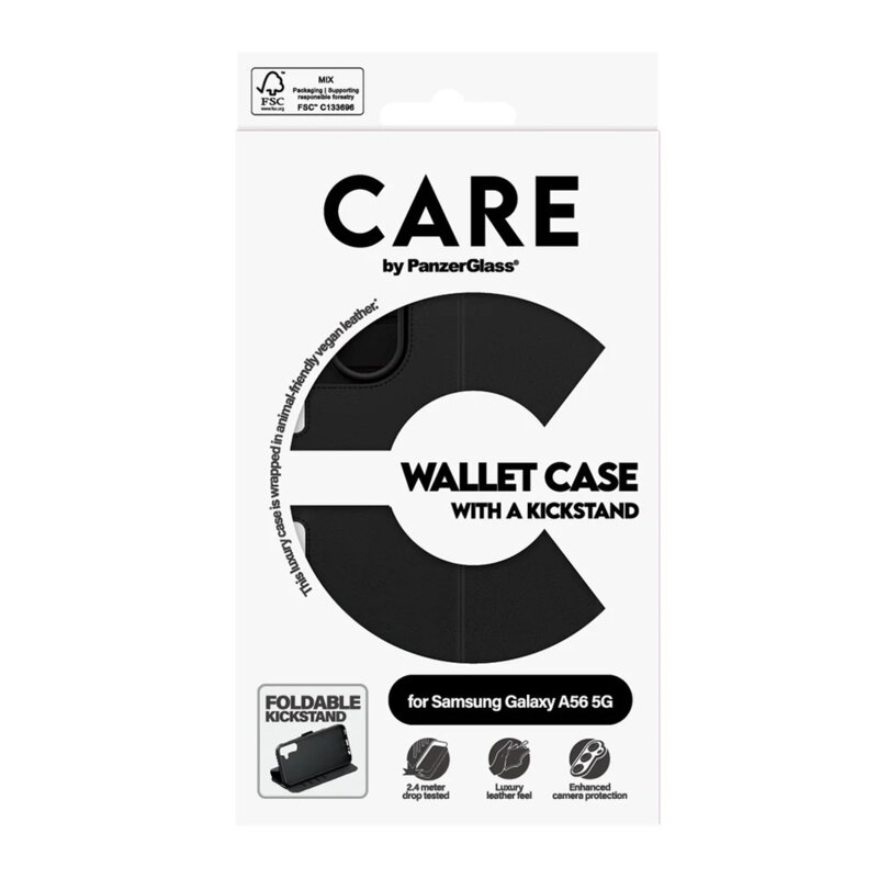 Husa Samsung Galaxy A56 5G PanzerGlass® CARE Feature Kickstand Wallet Case, negru