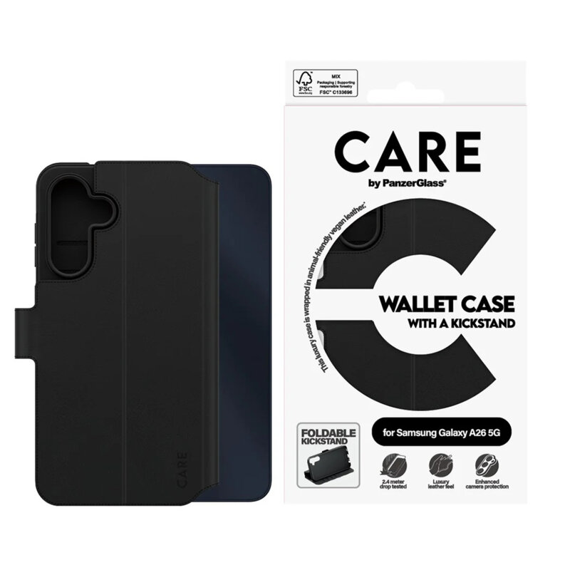 Husa Samsung Galaxy A26 5G PanzerGlass® CARE Feature Kickstand Wallet Case, negru