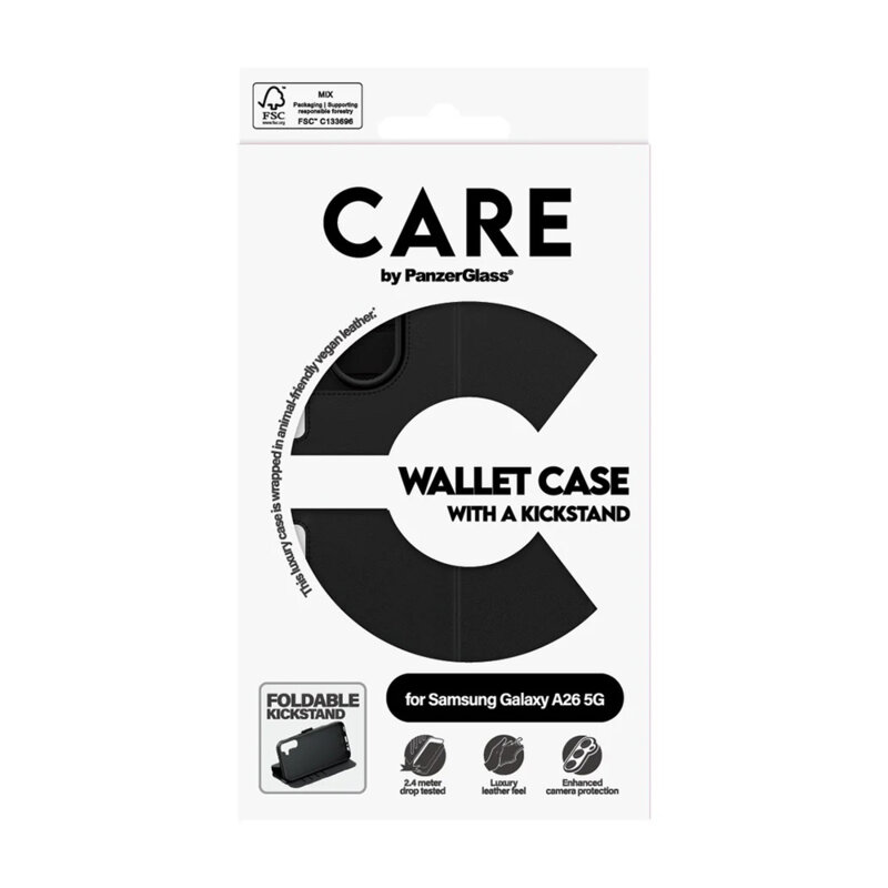 Husa Samsung Galaxy A26 5G PanzerGlass® CARE Feature Kickstand Wallet Case, negru