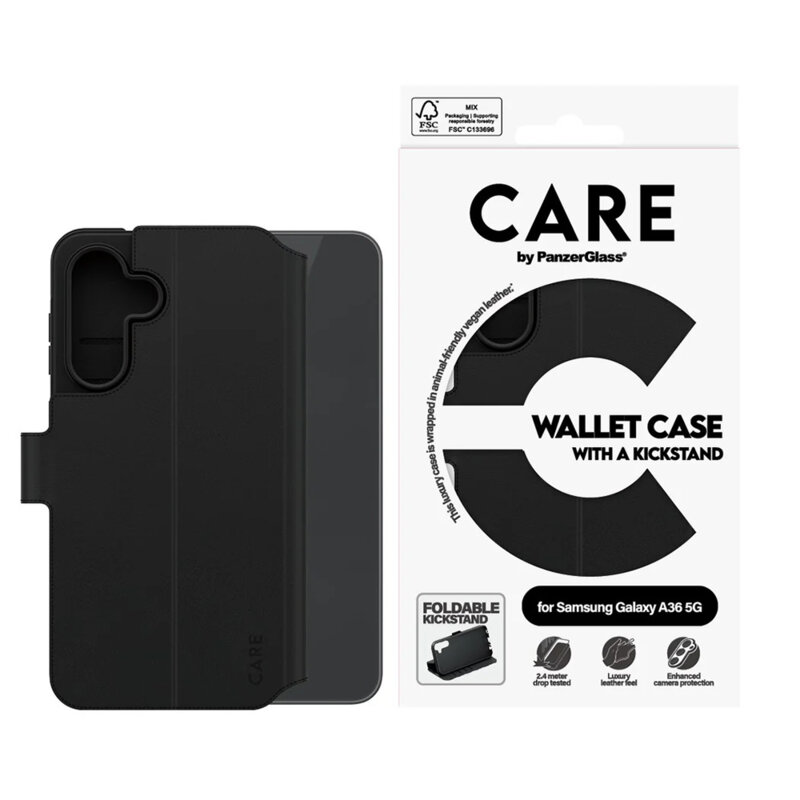 Husa Samsung Galaxy A36 5G PanzerGlass® CARE Feature Kickstand Wallet Case, negru