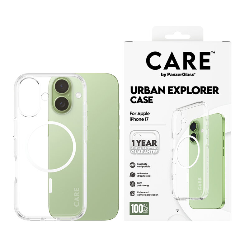 Husa iPhone 17 PanzerGlass® CARE Flagship Urban Explorer White MagSafe, transparenta