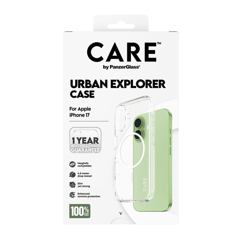 Husa iPhone 17 PanzerGlass® CARE Flagship Urban Explorer White MagSafe, transparenta