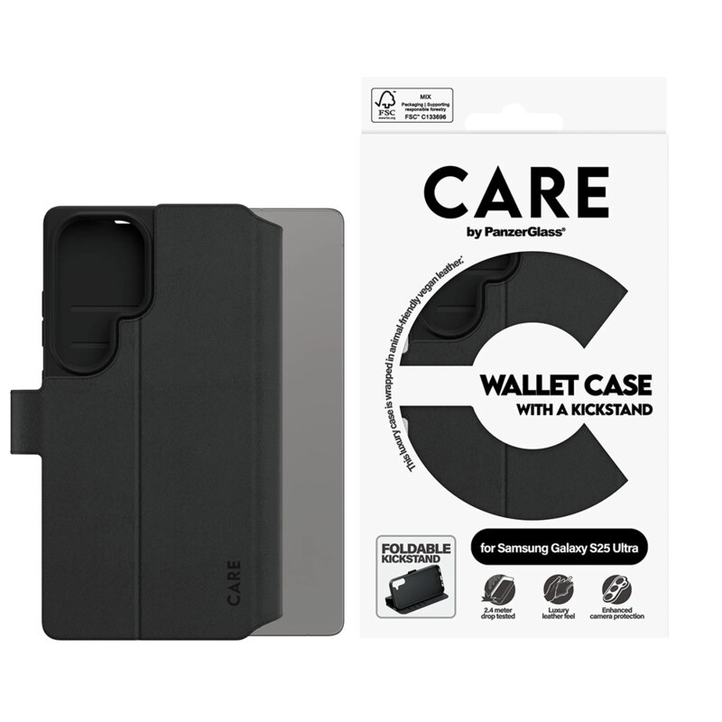 Husa Samsung Galaxy S25 Ultra PanzerGlass® CARE Feature Kickstand Wallet Case, negru