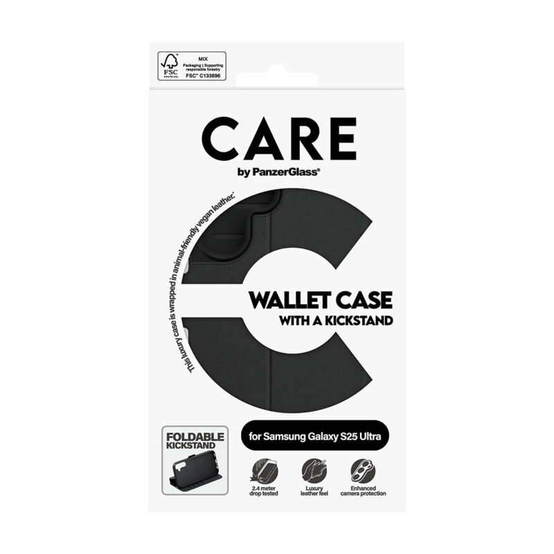 Husa Samsung Galaxy S25 Ultra PanzerGlass® CARE Feature Kickstand Wallet Case, negru