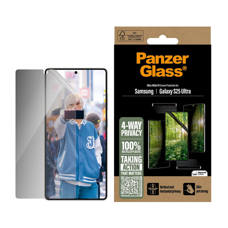 Folie Samsung Galaxy S25 Ultra PanzerGlass® ECO MATRIX 4-way Privacy Ultra-Wide Fit, clear