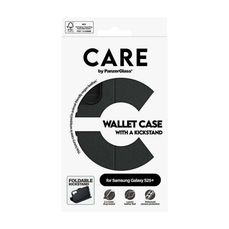 Husa Samsung Galaxy S25 Plus PanzerGlass® CARE Feature Kickstand Wallet Case, negru