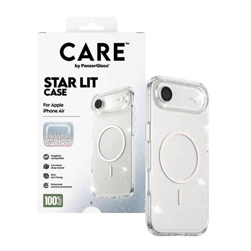 Husa iPhone 17 Air PanzerGlass® CARE Flagship Urban Explorer Star Lit White MagSafe, transparenta