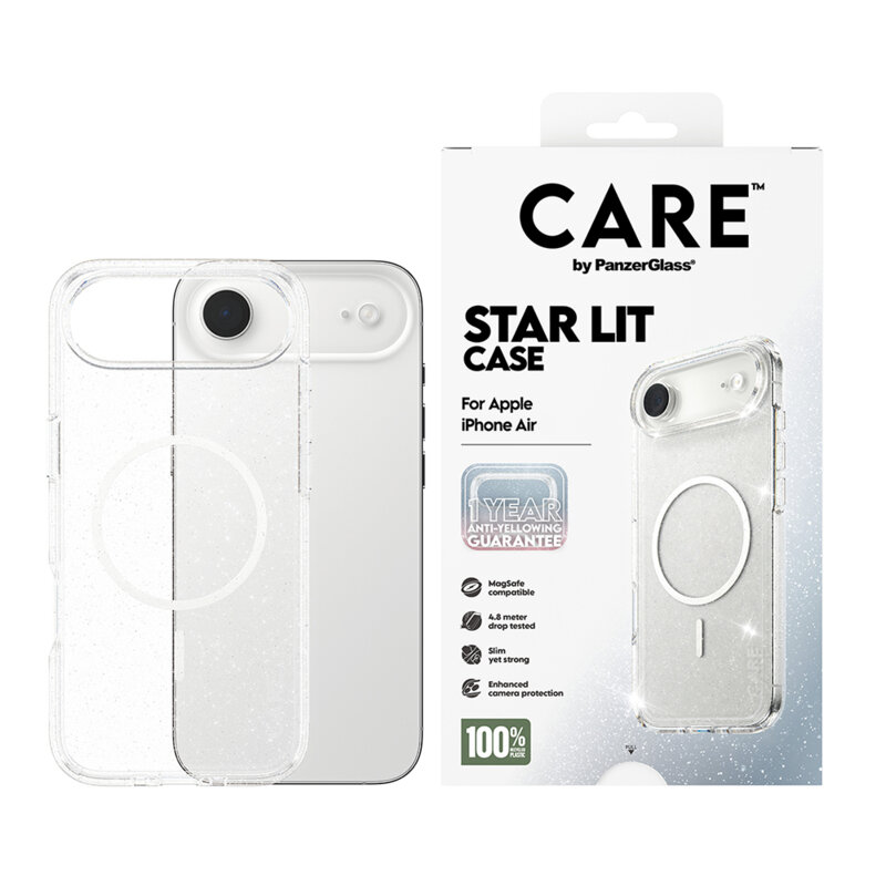 Husa iPhone 17 Air PanzerGlass® CARE Flagship Urban Explorer Star Lit White MagSafe, transparenta