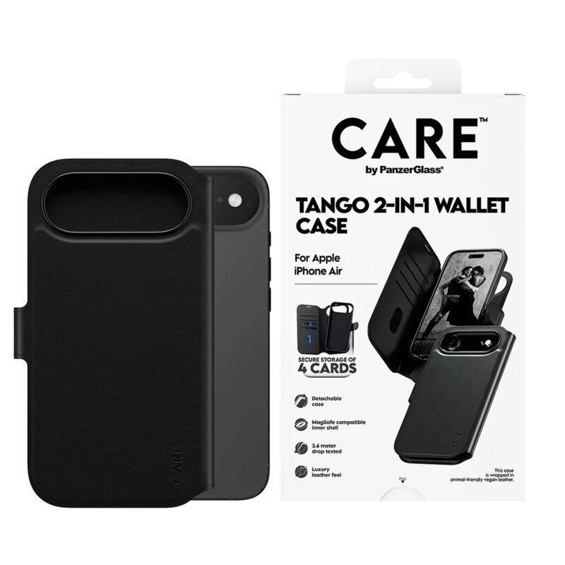 Husa iPhone 17 Air PanzerGlass® CARE Feature MagSafe Case Tango Two-in-One Wallet, negru