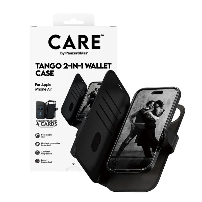 Husa iPhone 17 Air PanzerGlass® CARE Feature MagSafe Case Tango Two-in-One Wallet, negru