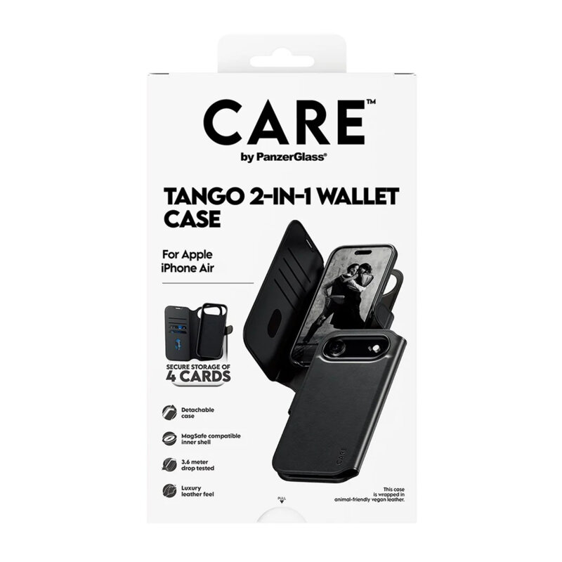 Husa iPhone 17 Air PanzerGlass® CARE Feature MagSafe Case Tango Two-in-One Wallet, negru