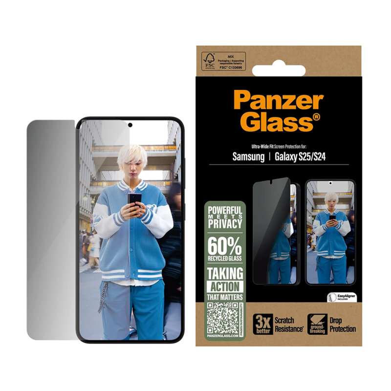 Folie Samsung Galaxy S25 PanzerGlass® Privacy Ultra-Wide Fit, clear