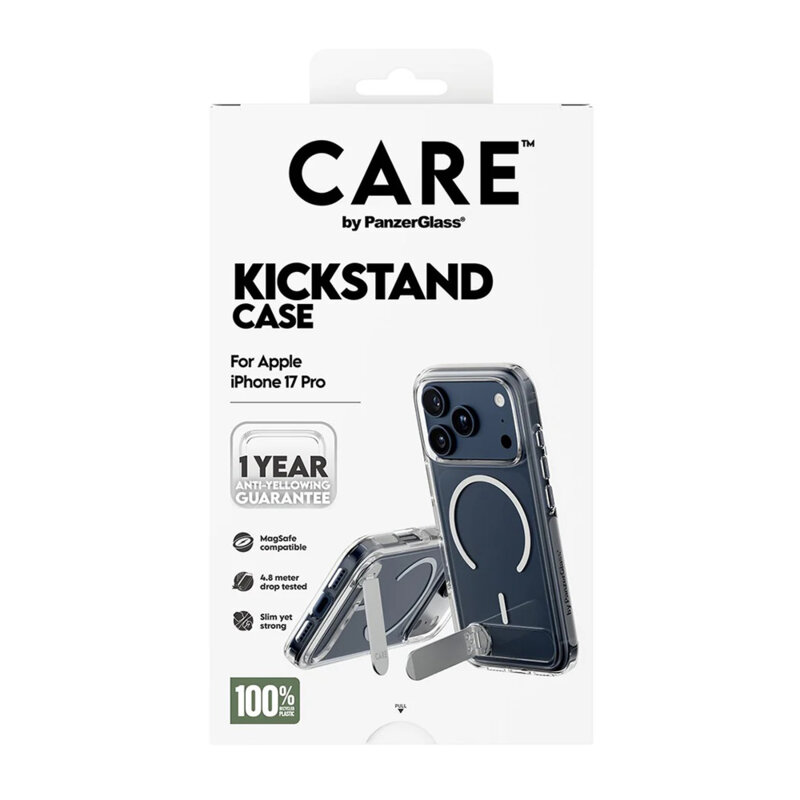 Husa iPhone 17 Pro PanzerGlass® CARE Feature Kickstand MagSafe, transparenta