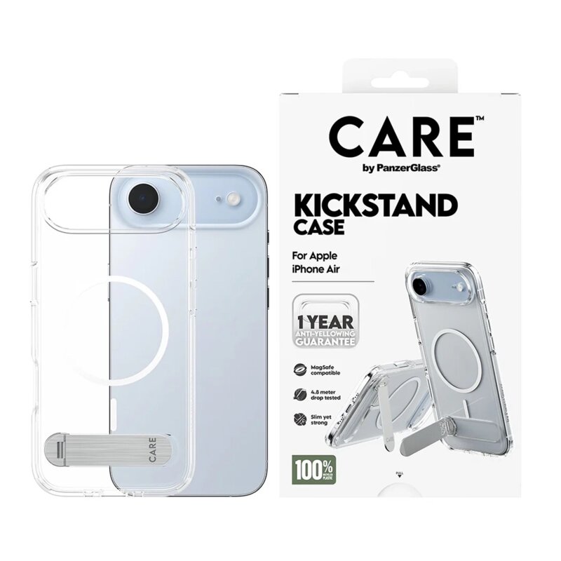 Husa iPhone 17 Air PanzerGlass® CARE Feature Kickstand MagSafe, transparenta