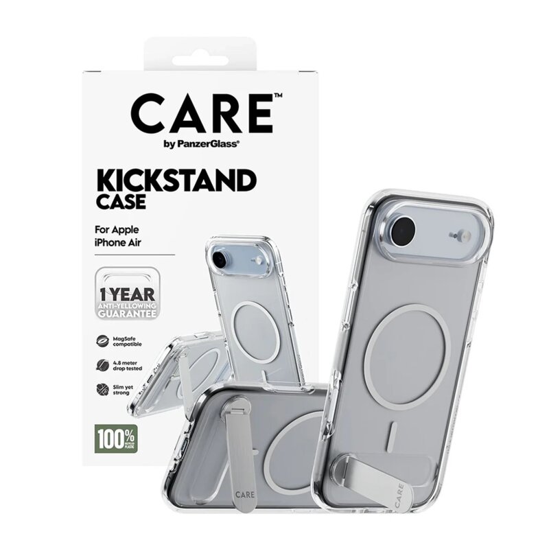 Husa iPhone 17 Air PanzerGlass® CARE Feature Kickstand MagSafe, transparenta