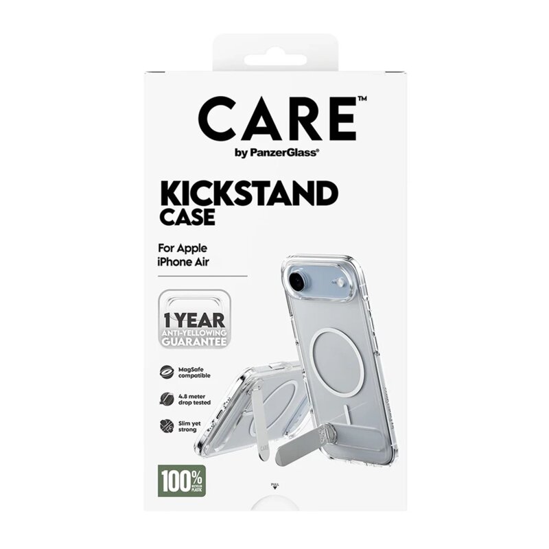 Husa iPhone 17 Air PanzerGlass® CARE Feature Kickstand MagSafe, transparenta