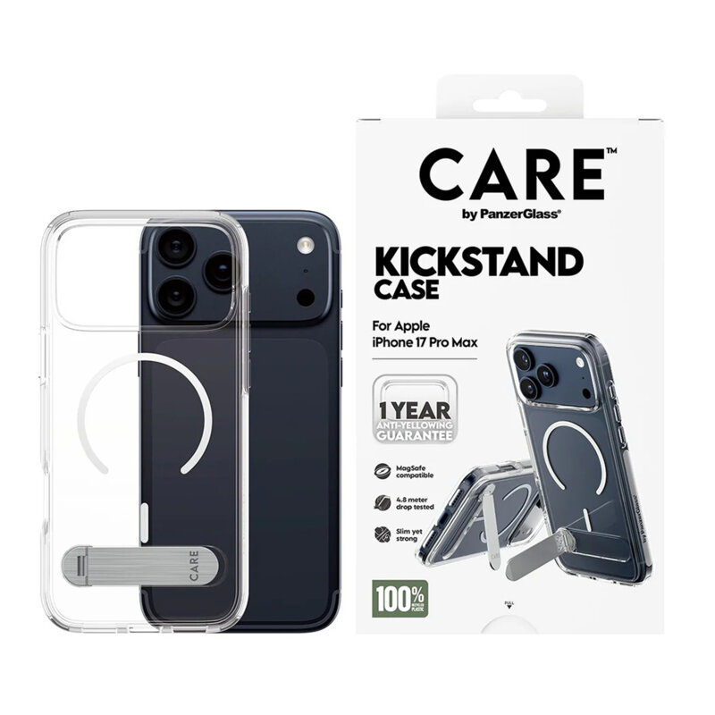 Husa iPhone 17 Pro Max PanzerGlass® CARE Feature Kickstand MagSafe, transparenta
