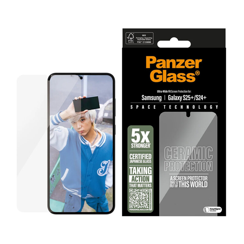 Folie Samsung Galaxy S25 Plus PanzerGlass® Ceramic Ultra-Wide Fit w. EasyAligner, transparenta