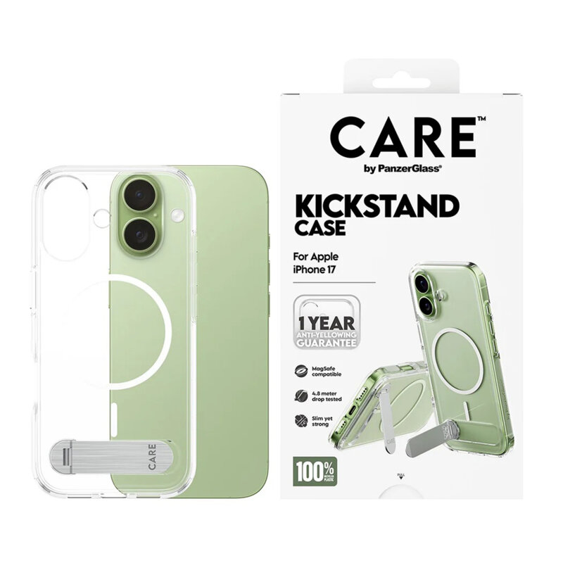 Husa iPhone 17 PanzerGlass® CARE Feature Kickstand MagSafe, transparenta