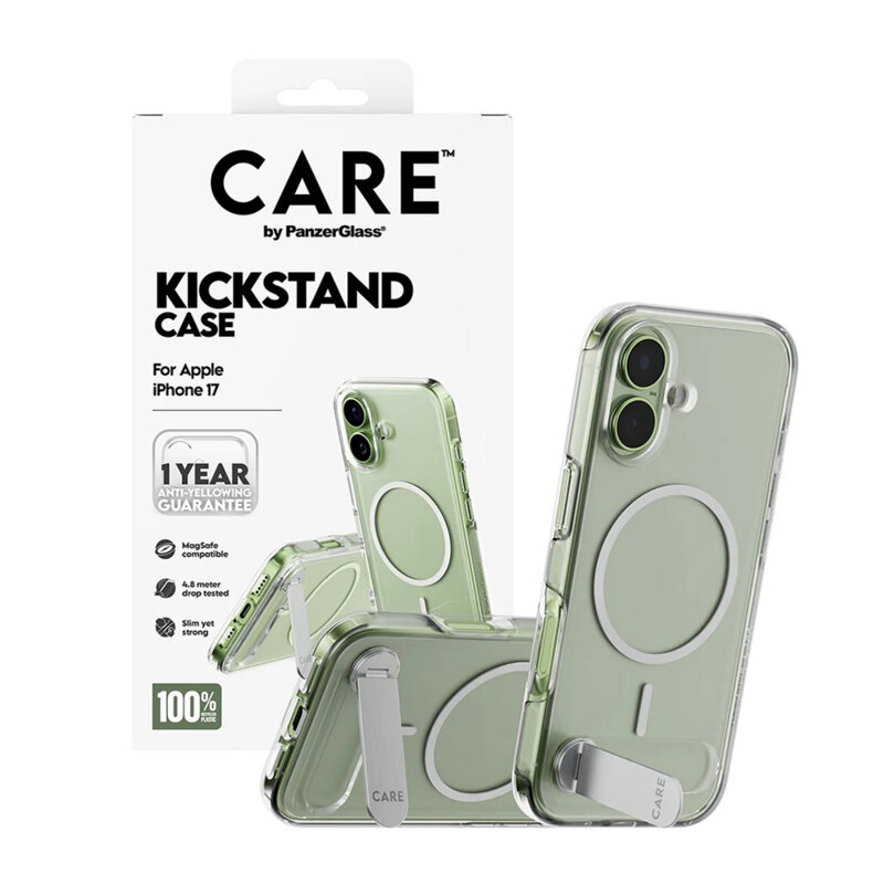 Husa iPhone 17 PanzerGlass® CARE Feature Kickstand MagSafe, transparenta