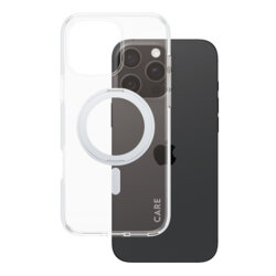Husa iPhone 16 Pro Max PanzerGlass® CARE Feature Silver Kickstand & MagSafe, transparenta
