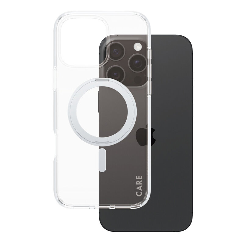Husa iPhone 16 Pro Max PanzerGlass® CARE Feature Silver Kickstand & MagSafe, transparenta