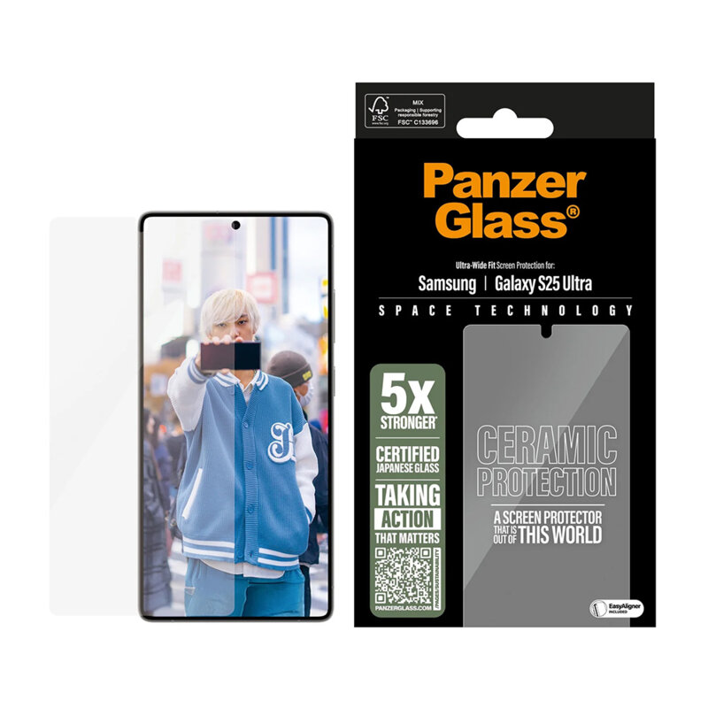 Folie Samsung Galaxy S25 Ultra PanzerGlass® Ceramic Ultra-Wide Fit w. EasyAligner, transparenta