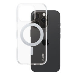 Husa iPhone 16 Pro PanzerGlass® CARE Feature Silver Kickstand & MagSafe, transparenta