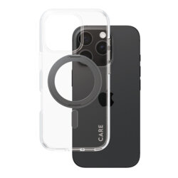 Husa iPhone 16 Pro PanzerGlass® CARE Feature Black Kickstand & MagSafe, transparenta