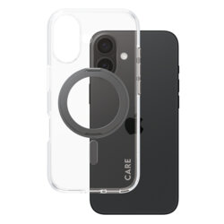 Husa iPhone 16 PanzerGlass® CARE Feature Black Kickstand & MagSafe, transparenta