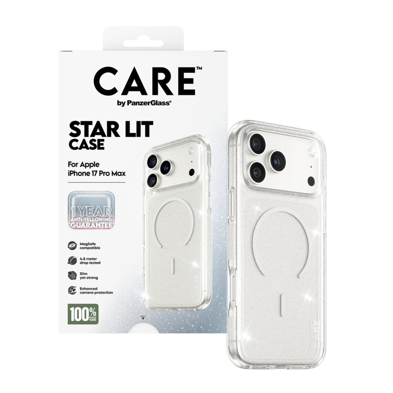 Husa iPhone 17 Pro PanzerGlass® CARE Flagship Urban Explorer Star Lit White MagSafe, transparenta