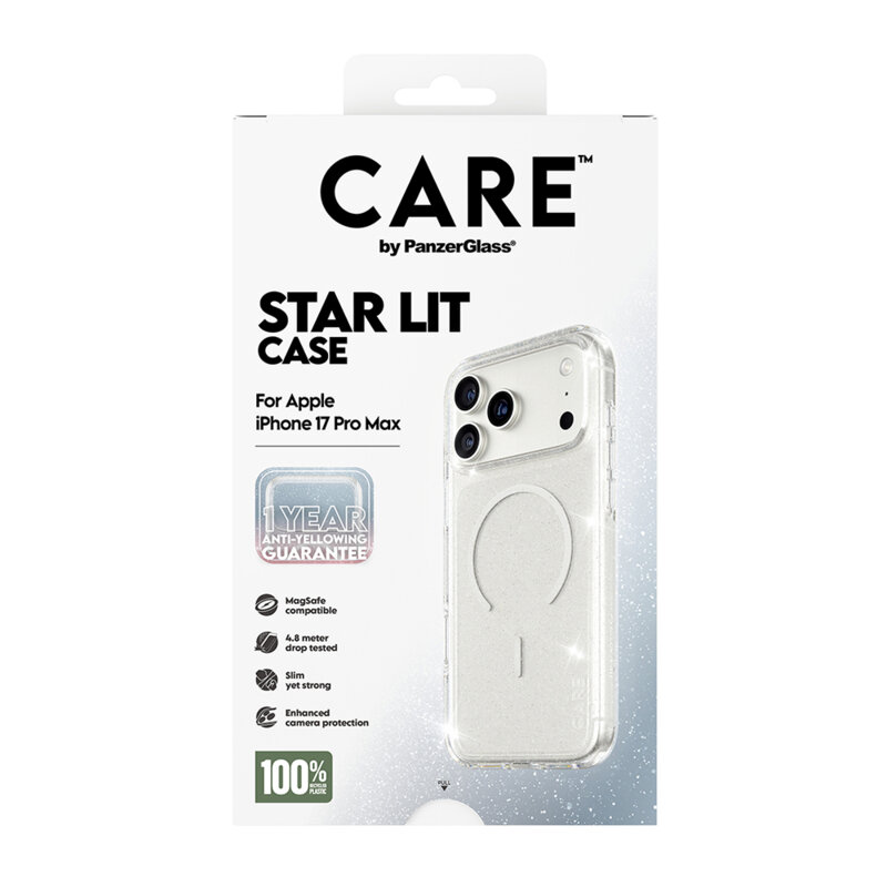 Husa iPhone 17 Pro PanzerGlass® CARE Flagship Urban Explorer Star Lit White MagSafe, transparenta