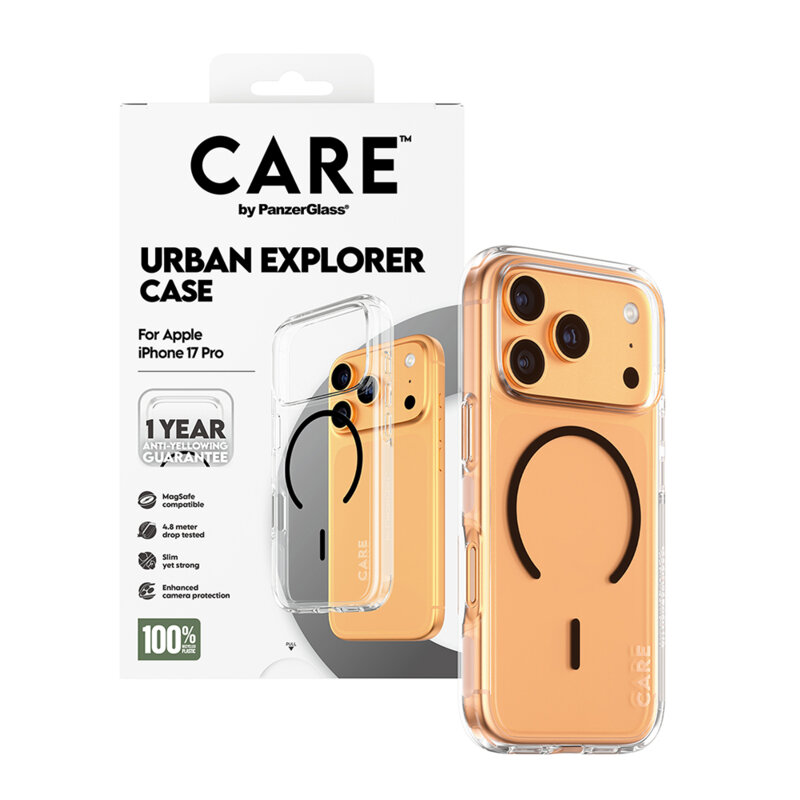 Husa iPhone 17 Pro PanzerGlass® CARE Flagship Urban Explorer Black MagSafe, transparenta