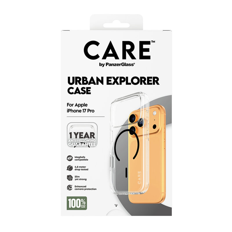 Husa iPhone 17 Pro PanzerGlass® CARE Flagship Urban Explorer Black MagSafe, transparenta