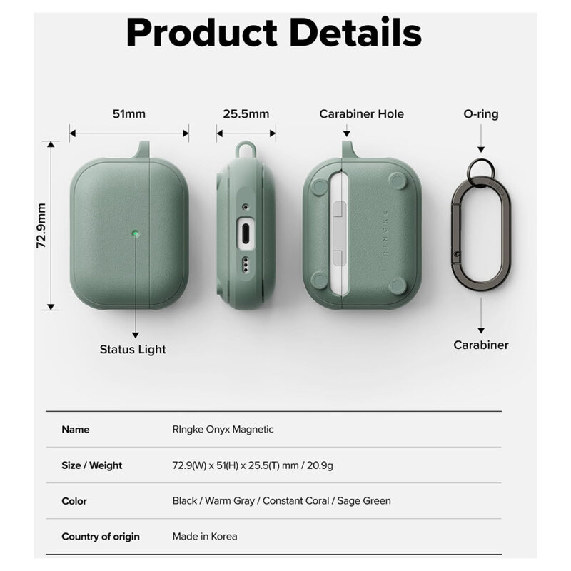 Husa AirPods Pro 3 cu carabinera Ringke Onyx Magnetic, verde