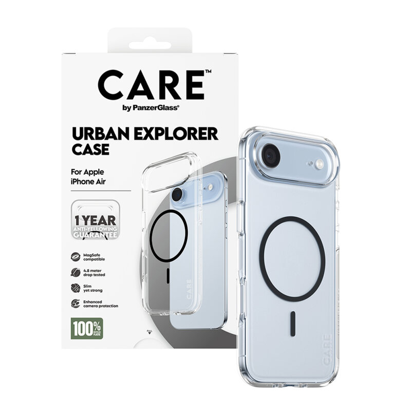 Husa iPhone 17 Air PanzerGlass® CARE Flagship Urban Explorer Black MagSafe, transparenta