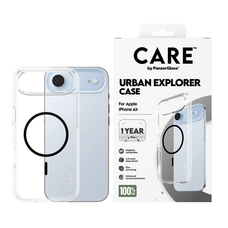 Husa iPhone 17 Air PanzerGlass® CARE Flagship Urban Explorer Black MagSafe, transparenta